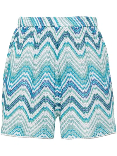 Missoni Zigzag-woven Knitted Shorts In Blue