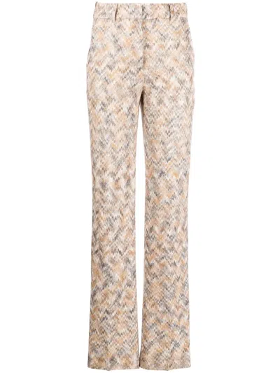 Missoni Zigzag-knit Straight-leg Trousers In Neutrals