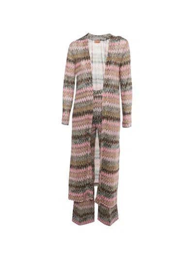 Pre-owned Missoni Zig-zag Knit Trousers And Cardigan Set In Pink