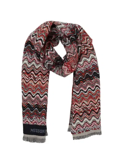 Missoni Zigzag Knit Wool Scarf In Metallic