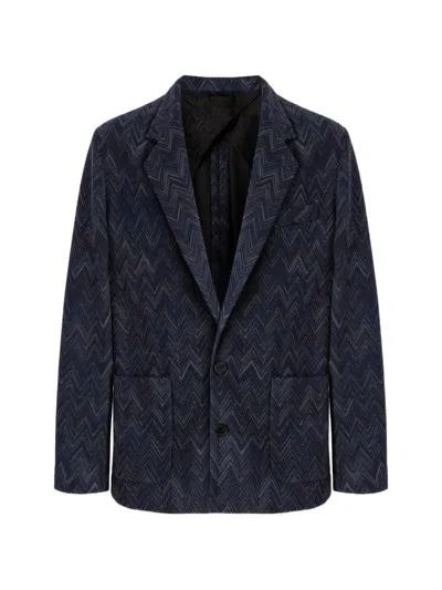 Missoni Zigzag Knitted Jacket In Blue