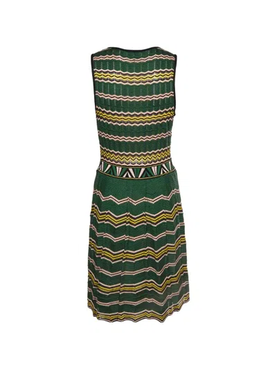 Pre-owned Missoni Zigzag Knitted Midi Dress In Green