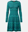 Missoni Long Sleeve Short Dress With Chevron Pattern In Green