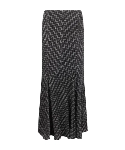 Missoni Zig Zag Lame Flared Long Skirt In Black