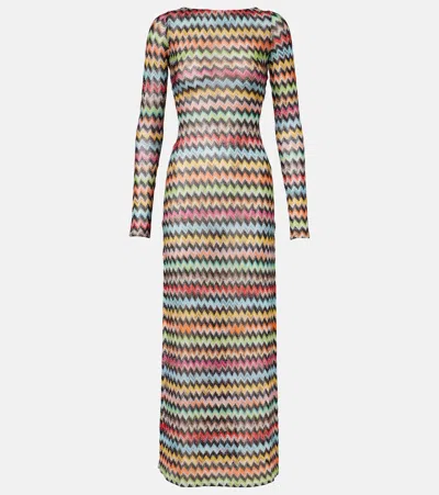 Missoni Maxi Beach Kaftan Boat Neck Long Sleeves In Multi