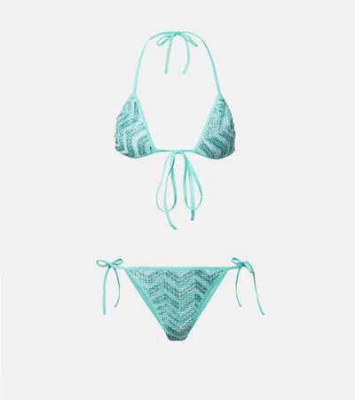 Missoni Zigzag Lamé Bikini Top In Blue