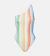 Missoni Mare One-shoulder Striped Metallic Crochet-knit Swimsuit In Multi