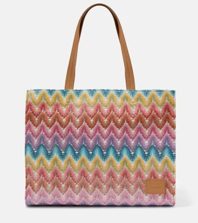 Missoni Zigzag Large Canvas Tote Bag In Multicoloured