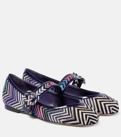 MISSONI ZIGZAG LEATHER-TRIMMED MARY JANE FLATS