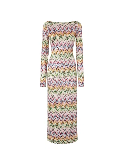 Missoni Zigzag Long-sleeve Beach Dress In Brown