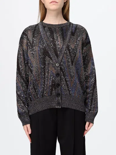 Missoni Zig-zag Lurex Cardigan With A V-neck And Button Closure In Navy