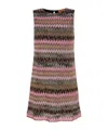 Missoni Chevron Metallic Mini Shift Dress In Brown
