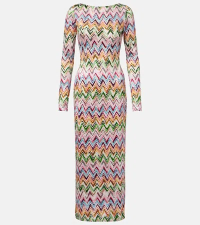Missoni Chevron Lace Midi Dress Long Sleeves In Multi