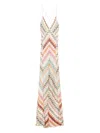 Missoni Multicolor Long Dress With V Neck And All-over Zig-zag Motif In Neutrals