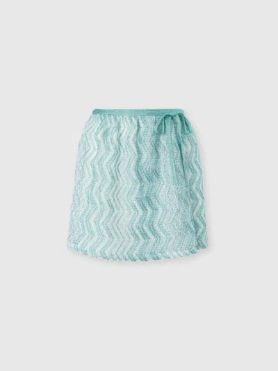 Missoni Zigzag Mesh Pareo Mini Skirt With Sequins In Blue