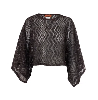 Missoni Zigzag Mesh Sequins Wide Sleeves Top In Brown