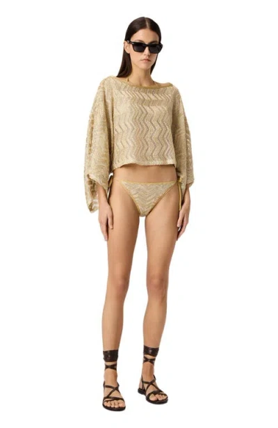 Missoni Zigzag Mesh Top With Sequins And Wide Sleeves In Neutral