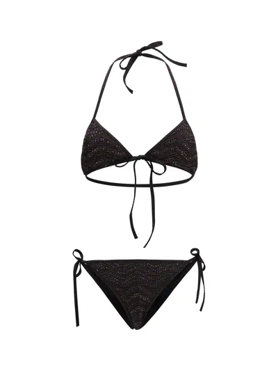 Missoni Zigzag Mesh Triangle Bikini With Sequins In Black