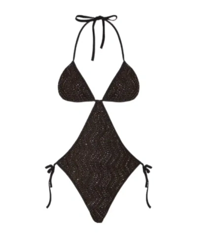 Missoni Zigzag Mesh Trikini With Sequins In Black