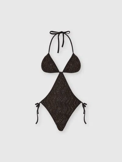 Missoni Zigzag Mesh Trikini With Sequins In Black