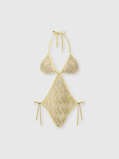 Missoni Zigzag Mesh Trikini With Sequins In Neutral