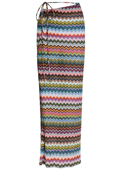 Missoni Mare Striped Metallic Crochet-knit Maxi Wrap Skirt In Multi
