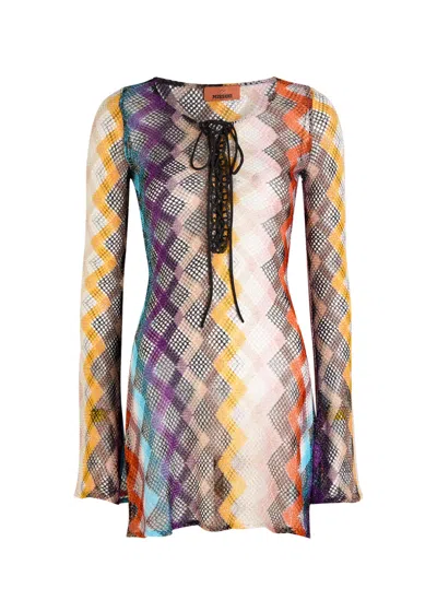 Missoni Zigzag Metallic Open-knit Mini Dress In Multi