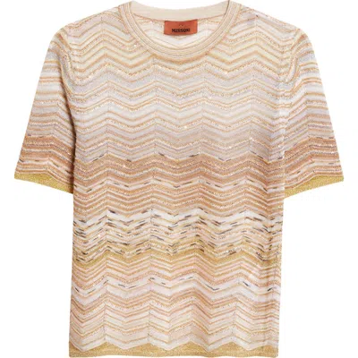 Missoni Zigzag Metallic Sequin Short Sleeve Crewneck Sweater In Multi