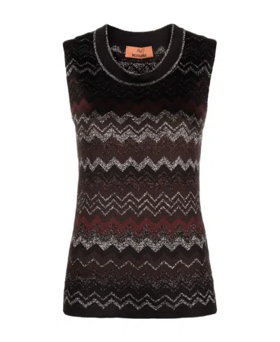 Missoni Zigzag Metallic-threading Vest In Black