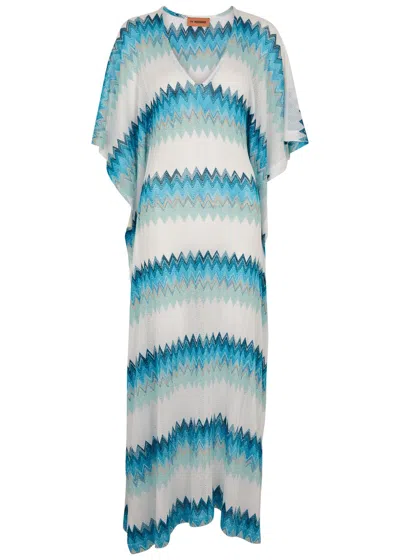 Missoni Zigzag Metallic-weave Knitted Kaftan In Blue