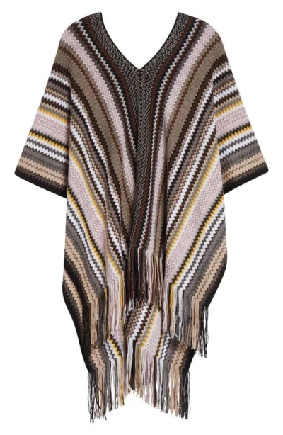 Missoni Zigzag Metallic Wool Blend Fringe Poncho In Multi