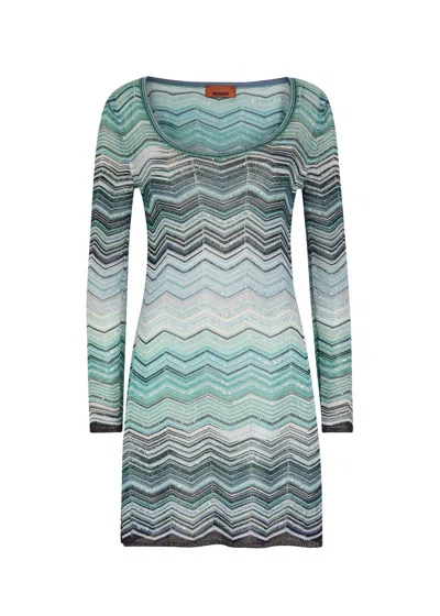 Missoni Zigzag Metallic-knit Mini Dress In Green