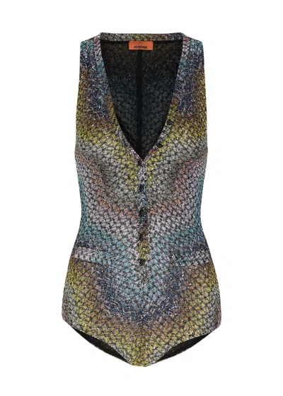 Missoni Zigzag Metallic-knit Swimsuit In Multi