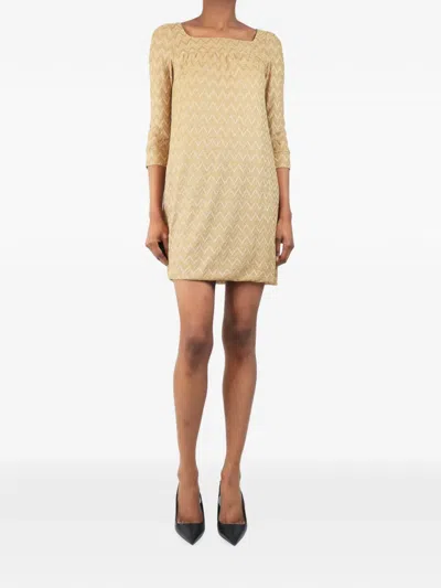 Pre-owned Missoni Zig-zag Mini Dress In Gold