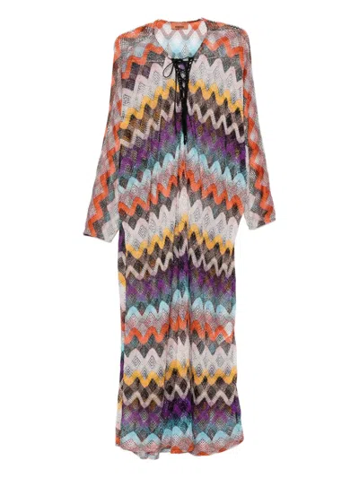 Missoni Zigzag-motif Lace-up Dress In Multi