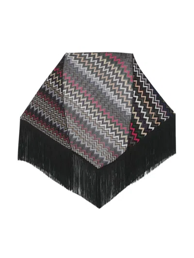 Missoni Zigzag Motif Scarf In Black And Multicolor For Women In Grey