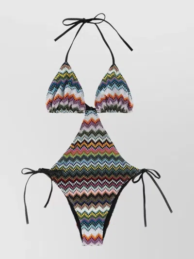 Missoni Zigzag Motif Trikini Halter Neck Cutout In Multi