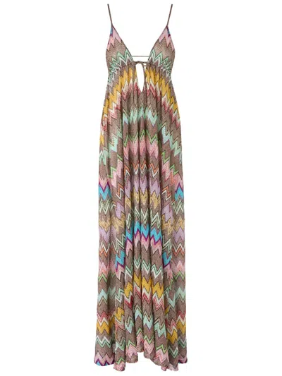 Missoni Zig-zag Motif V-neck And Open Back Long Dress In Multi