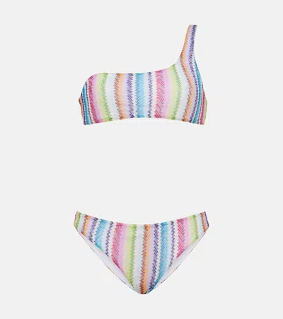 Missoni One-shoulder Crochet-knit Cotton-blend Bikini In Multicoloured