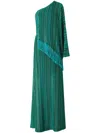 Missoni Long One-shoulder Zigzag Dress With Sequins And Fringes In Green