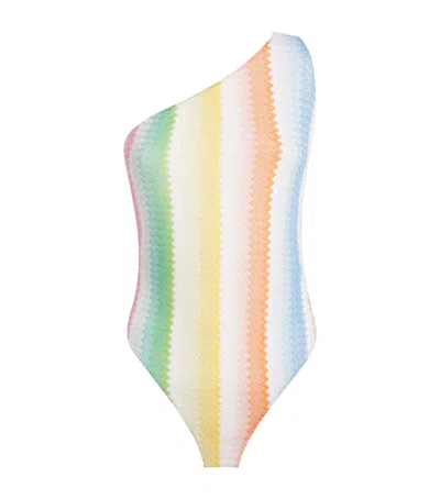 Missoni Zigzag One-shoulder Swimsuit In Multi