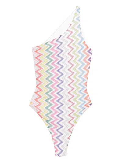 Missoni Zigzag One-shoulder Swimsuit In White