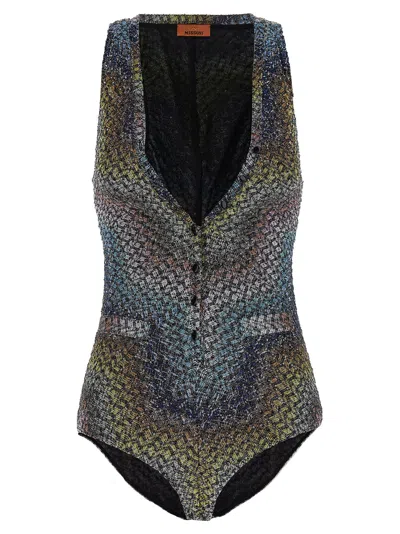Missoni Zigzag Swimsuit One Piece Button Detail In Multi