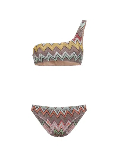 Missoni One Shoulder Bikini High Cut Textured In Multi