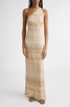 Missoni One-shoulder Sequin-embellished Striped Metallic Crochet-knit Maxi Dress In Multi