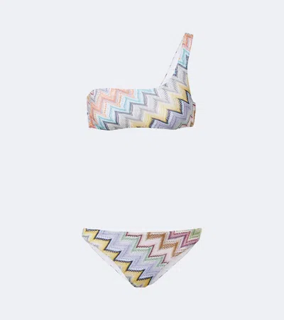 Missoni Zigzag One-shoulder Lamé Bikini In Multi