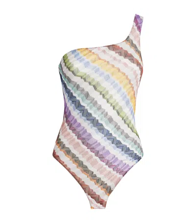 Missoni Zigzag One-shoulder Swimsuit In Multi
