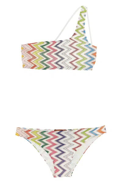 Missoni Asymmetrical Bikini Set Zigzag Design In White