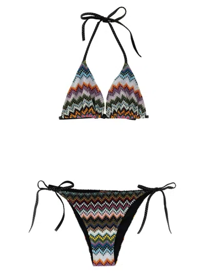 Missoni Zigzag Pattern Bikini Beachwear Multicolor In Black