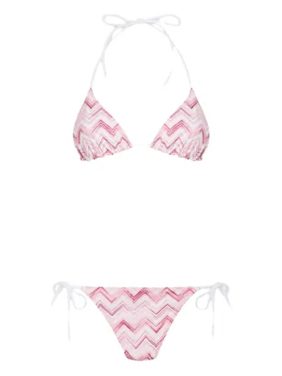 Missoni Zigzag-pattern Bikini In White,pink